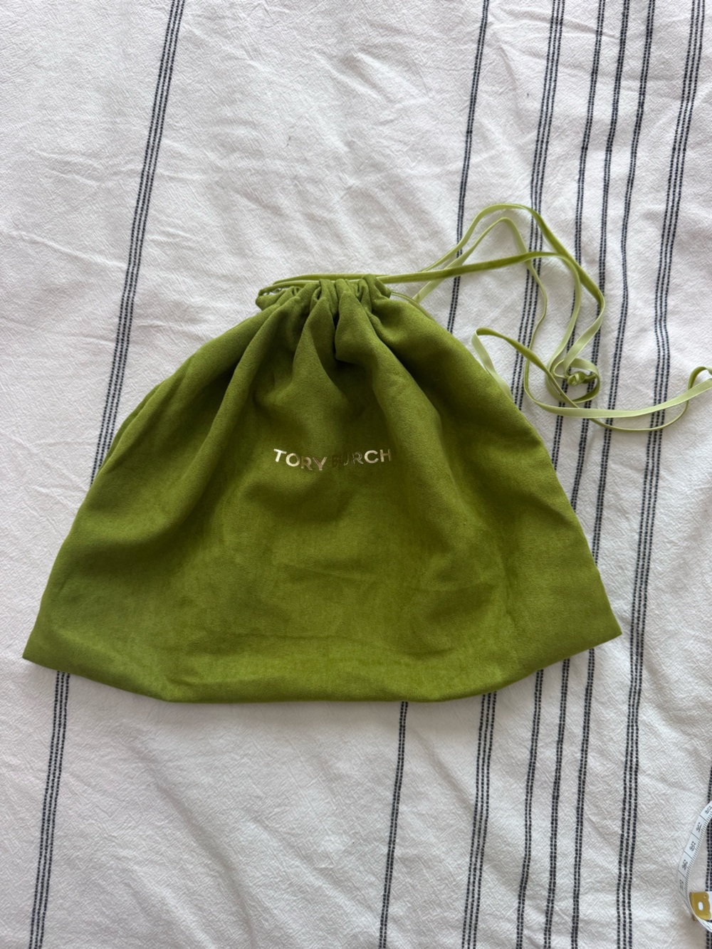 Tory Burch Olive Suede Drawstring Pouch